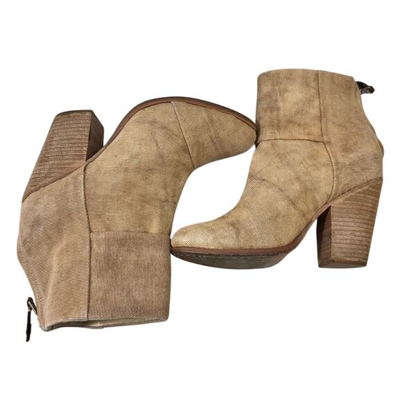 Rag & Bone Newbury Beige Canvas Ankle Boots Women’s 7.5 Chunky Heel Zip Booties - Picture 3 of 8